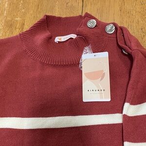 Kirundo Women's Red Turtleneck Sweater with Stripes